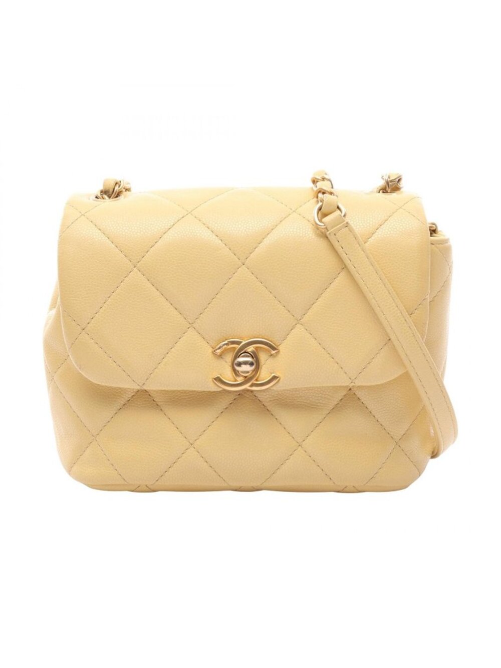 Chanel Shoulder Bag Quilted Mini Pastel Yellow Leather Small Flap Chain